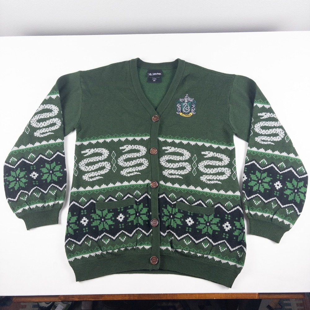 Harry Potter Slytherin Cardigan Medium Green Fair Isle Christmas Ugly Sweater
